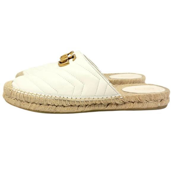 Gucci GG Logo Marmont Gold White Mattelasse‎ Espadrille Slide Flats Sandals 38.5 - Picture 6 of 11